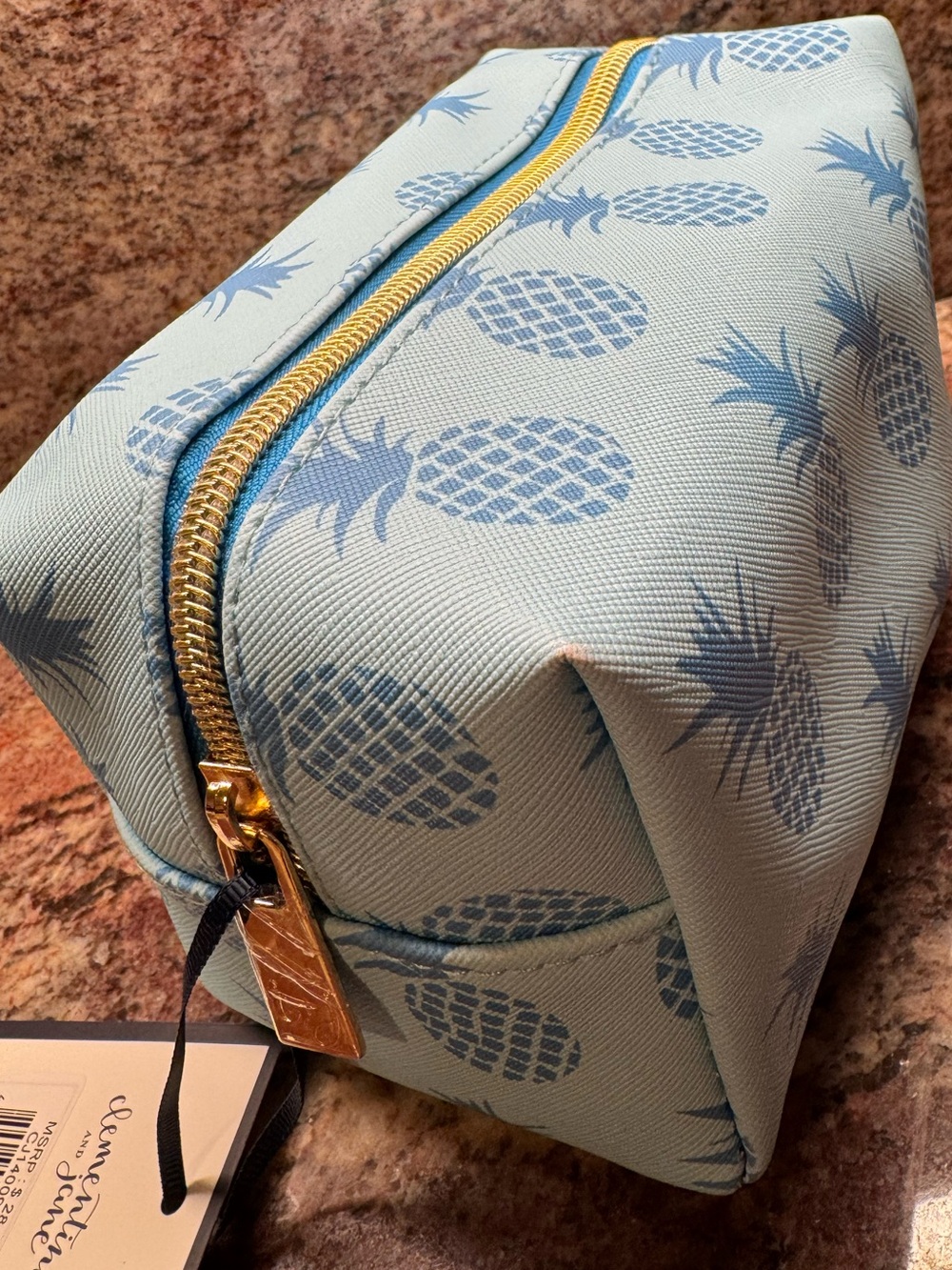 Vineyard Vines Light Blue Pineapple Print Toiletry Bag with Gold Zipper